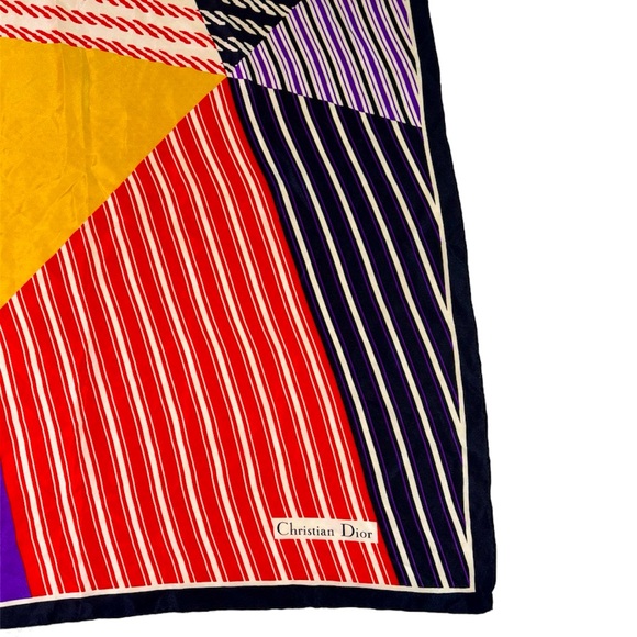 Vintage Christian Dior Silk Scarf Bold Geometric Print Stripes & Houndstooth - Picture 3 of 11